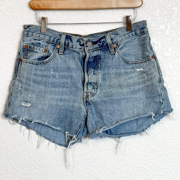 Levi's 501 Button Fly Distressed Cut-Off Jean Shorts Women's 28 Y2K Revival - Picture 1 of 9
